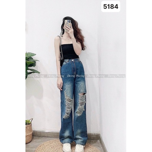 QUẦN JEANS RÁCH ỐNG RỘNG DÁNG DÀI LOANG MÀU