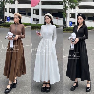 Đầm dáng xoè cổ cao khoá kéo dài tay