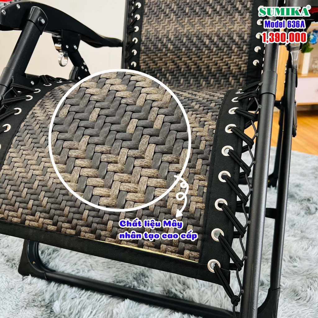 Ghế Tựa Lưng, Ghế Xếp Thư Giãn SUMIKA SK636A Lưới Vân Mây Đan Truyền Thống + Lăn Tay Massage, Tải Trọng 300kg