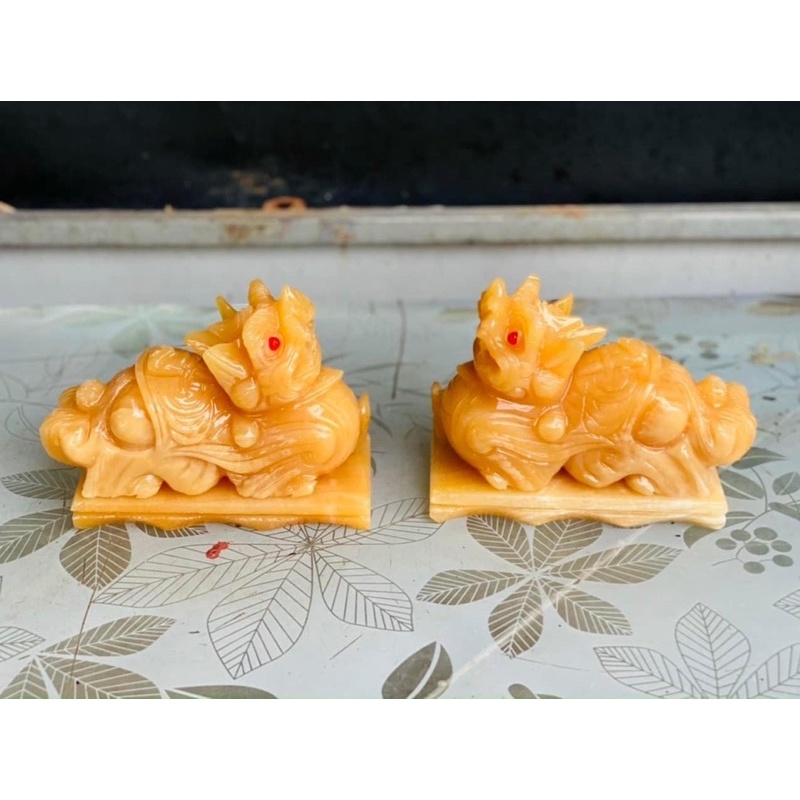 Cặp tỳ hưu đá ngọc hoàng long 20cm 15cm vip  có kiểm định