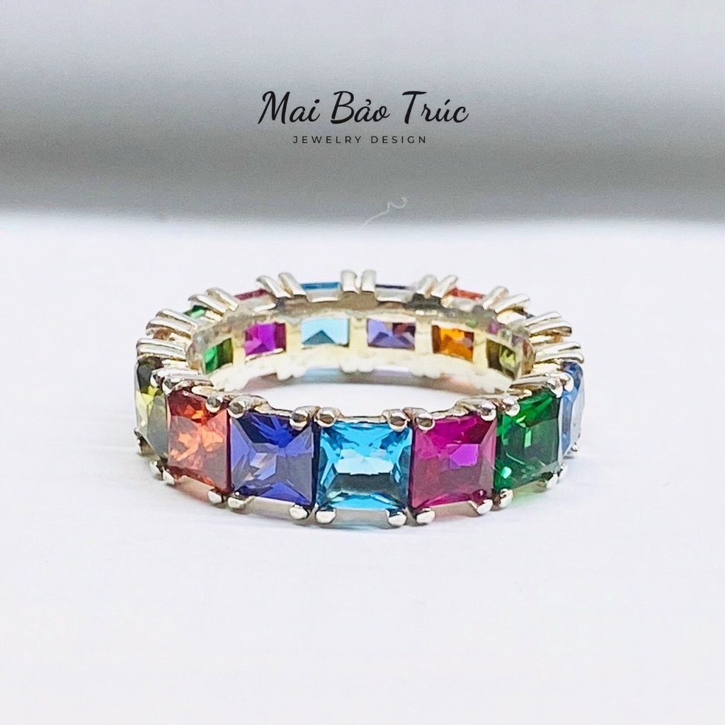 Nhẫn unisex nam nữ bạc cao cấp 925 xi bạch kim đá CZ được Mai Bảo Trúc thiết kế phá cách - MBT021