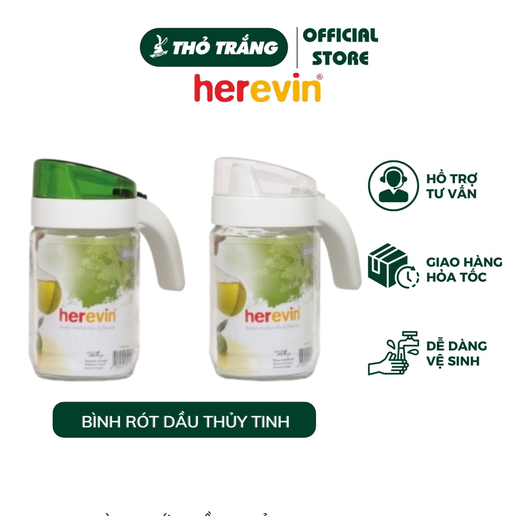 Bình Rót Dầu Thủy Tinh HEREVIN Nắp Nhựa, Có Tay Cầm - Dung Tích 660ml, 1L (Giao Màu Ngẫu Nhiên)