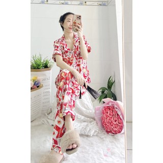 Đồ Bộ Nữ Mặc Nhà Lụa Hàn Tay Cộc Quần Dài (Ảnh Thật)