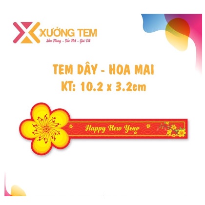 Tem Dán Hoa Mai Happy New Year, Nhãn dán Tết Mới nhất 2023