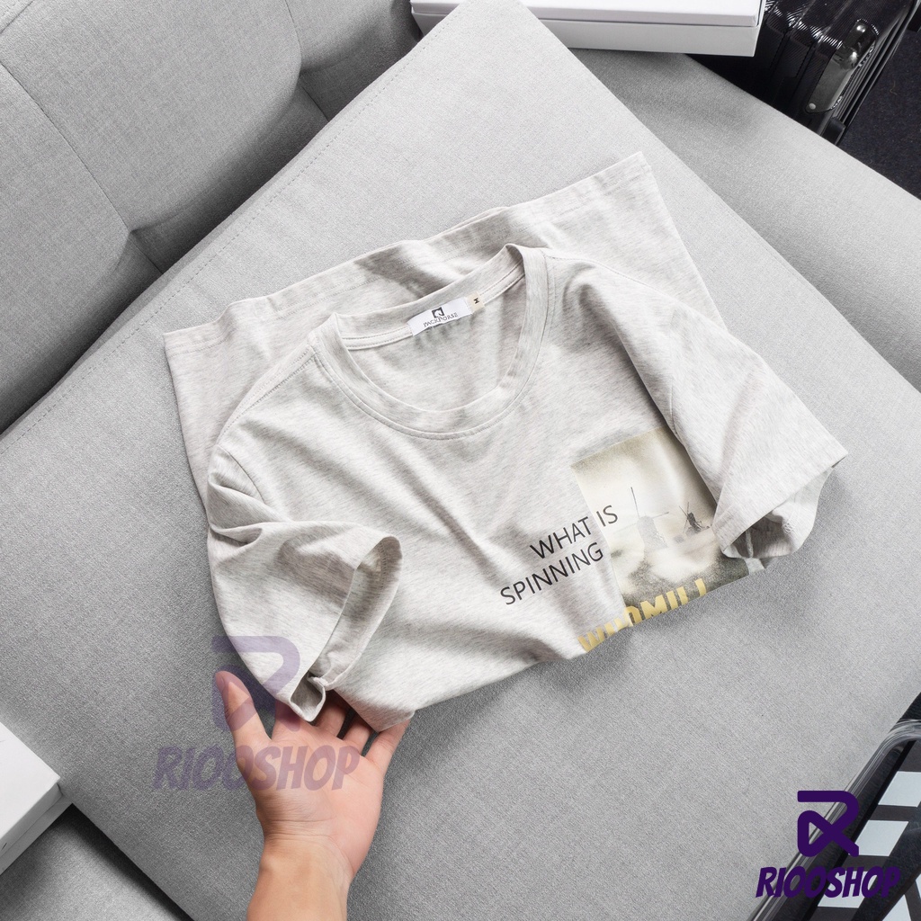 Áo thun nam cổ tròn, áo phông nam ngắn tay cotton đẹp màu xám, xanh, hồng in họa tiết RIOOSHOP RTX095