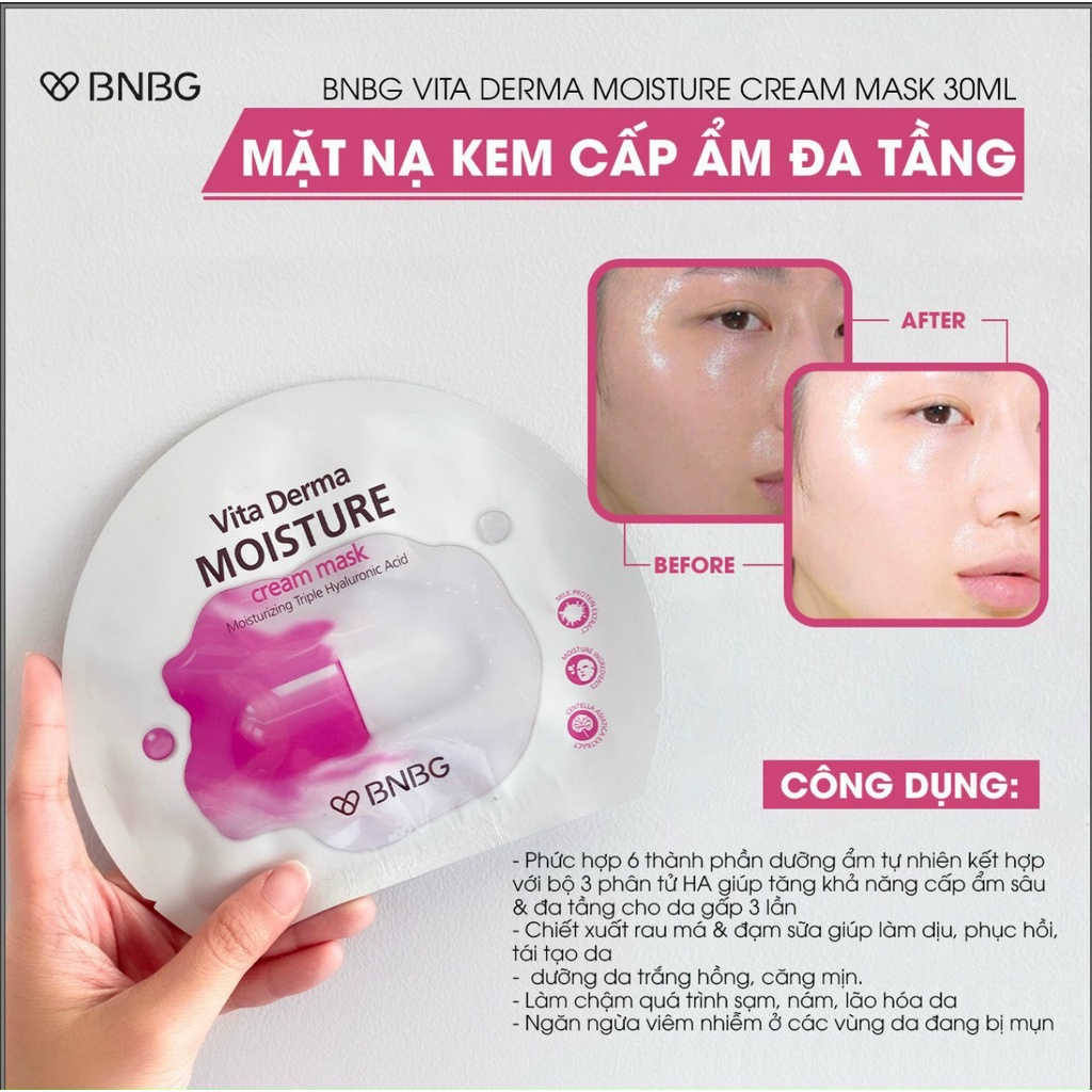 Combo 10 Mặt Nạ Kem Cấp Ẩm Đa Tầng BNBG Vita Derma Moisure Cream Mask 30ml
