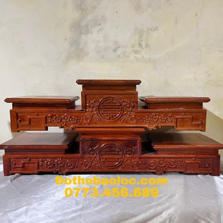 Bục tam cấp kê tượng tam sơn gỗ gõ đỏ hoa văn chữ Thọ 2 cỡ