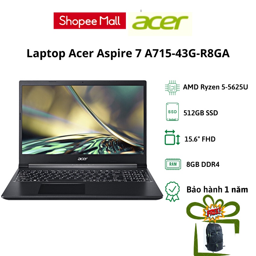 Laptop Acer Aspire 7 A715-43G-R8GA (R5-5625U + GeForce RTX™ 3050 4GB | 15.6' FHD 144Hz)