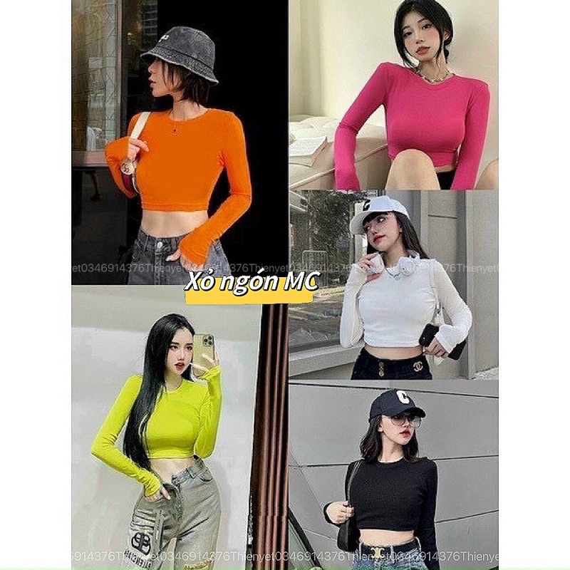 Áo kiểu CỔ ( TRÒN ) XỎ NGÓN tay dài croptop dáng ngắn ôm Thời Trang Cho Nữ - Thiên Yết