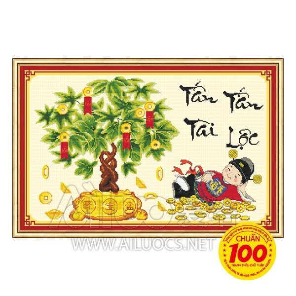 Tranh thêu chữ thập cây tiền vàng tấn tài tấn lộc thần tài Ailuo AL51363 |45x65cm| [Chưa thêu]