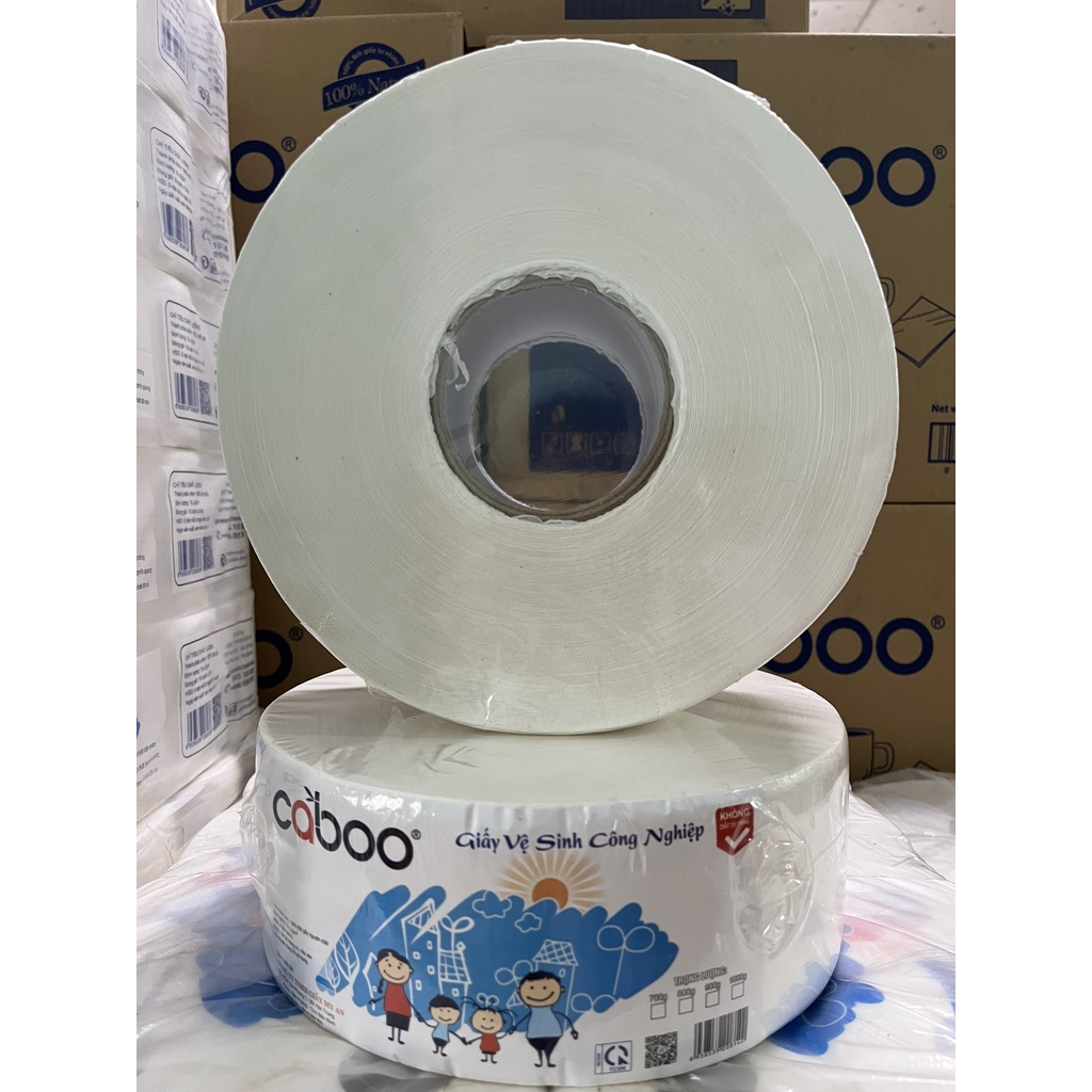 HCM - Hàng y hình - Giấy cuộn công nghiệp đa năng lụa mịn dai Caboo 700gr - Ngô Mộc Trà Shop