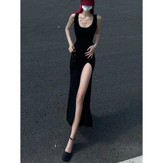 「adelia」 dl6 đầm váy len body dáng dài xẻ tà cao sexy dày dặn màu đen thiết kế 2 dây tôn dáng hàng đẹp