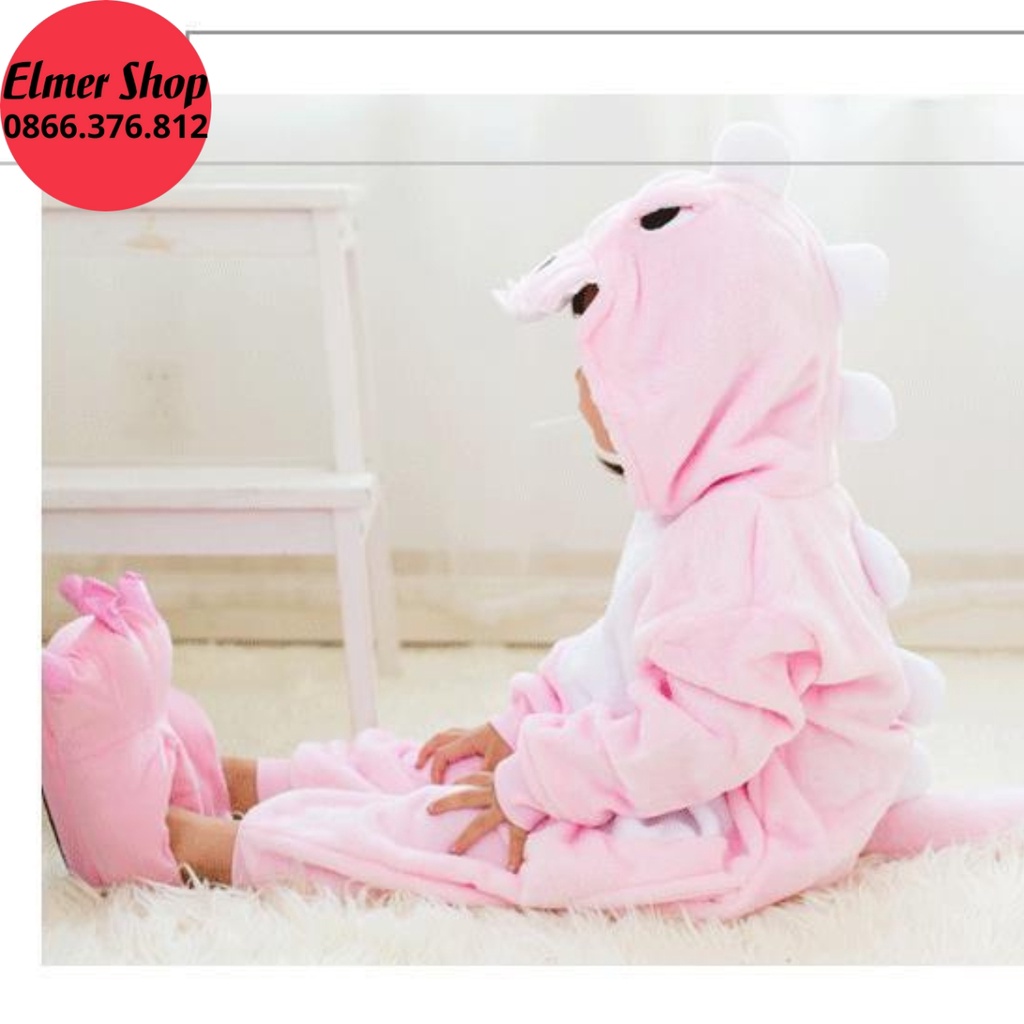 Bộ đồ khủng long liền thân cho bé Elmer Shop BDTKL02, quần áo khủng long cosplay hoạt hình nhiều màu sắc dễ thương