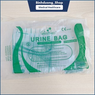 Túi chứa nước tiểu túi đựng nước tiểu van xả ngang chữ T hoặc van thẳng có dây treo 2000ml URINE BAG Greetmed