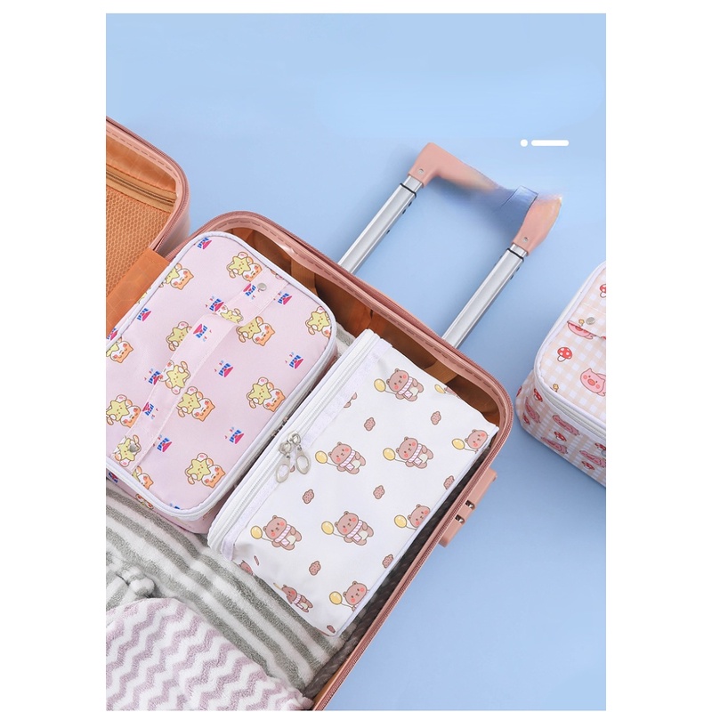 Túi Đựng Mỹ Phẩm Hình Vuông Cỡ Lớn Họa Tiết Hoạt Hình Xinh Xắn