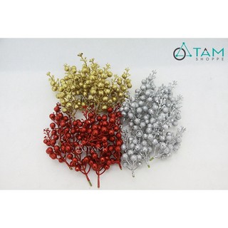 Combo 10 cành cherry trang trí Noel phủ kim tuyến số 18