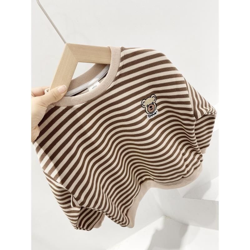 Áo Nỉ Dài Tay Họa Tiết Kẻ Sọc Thời Trang Thu Đông Cho Bé