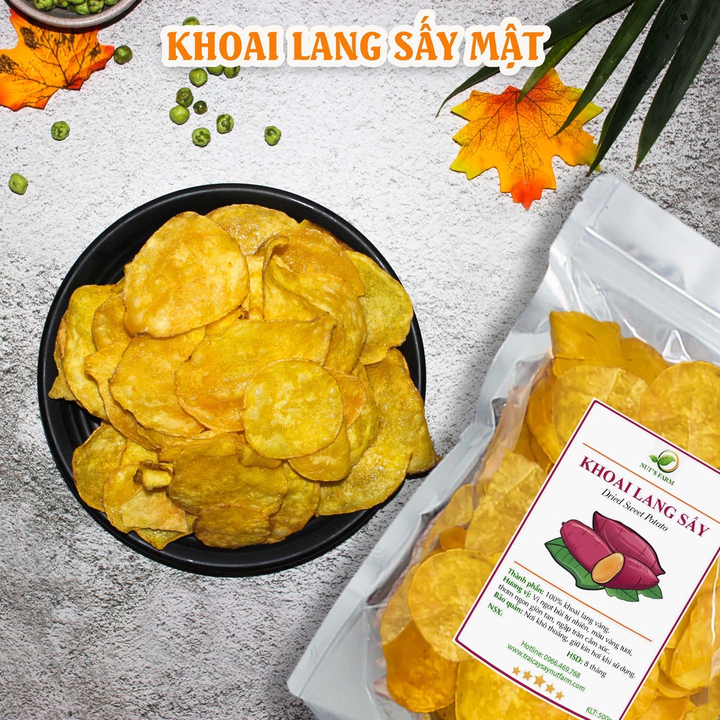 Khoai lang vàng sấy mật ong Nut Farm 500g, lát mỏng, thơm ngon giòn tan đậm đà