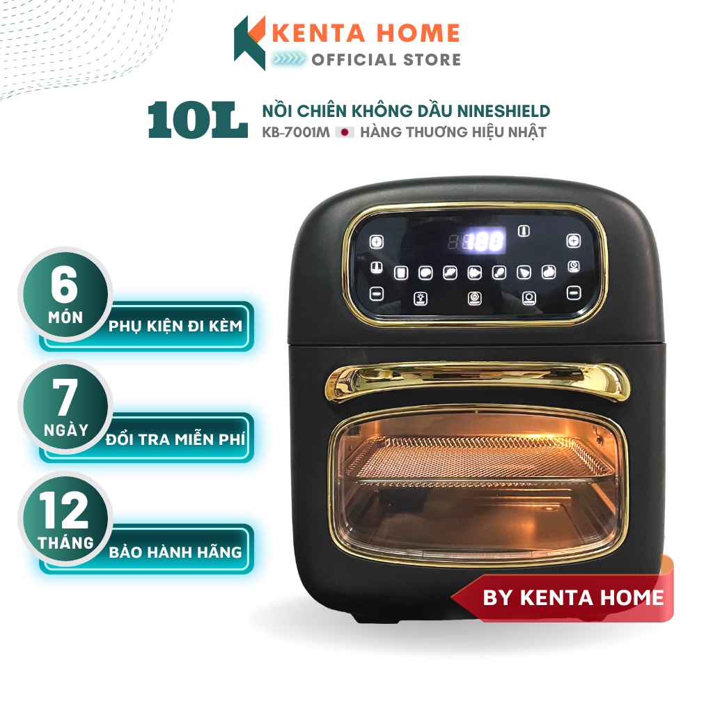 Nồi Chiên Không Dầu NINESHIELD 10L Điện Tử KB - 7001M Thương Hiệu Nhật, Công Suất 1500W, 6 Món Phụ Kiện, Hàng Chính Hãng