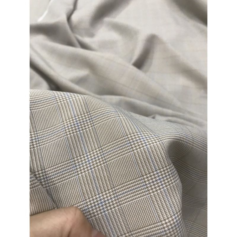 vải cotton sọc caro màu xám co dãn nhẹ, mềm mịn đẹp giá 1m_(khổ 1m5)