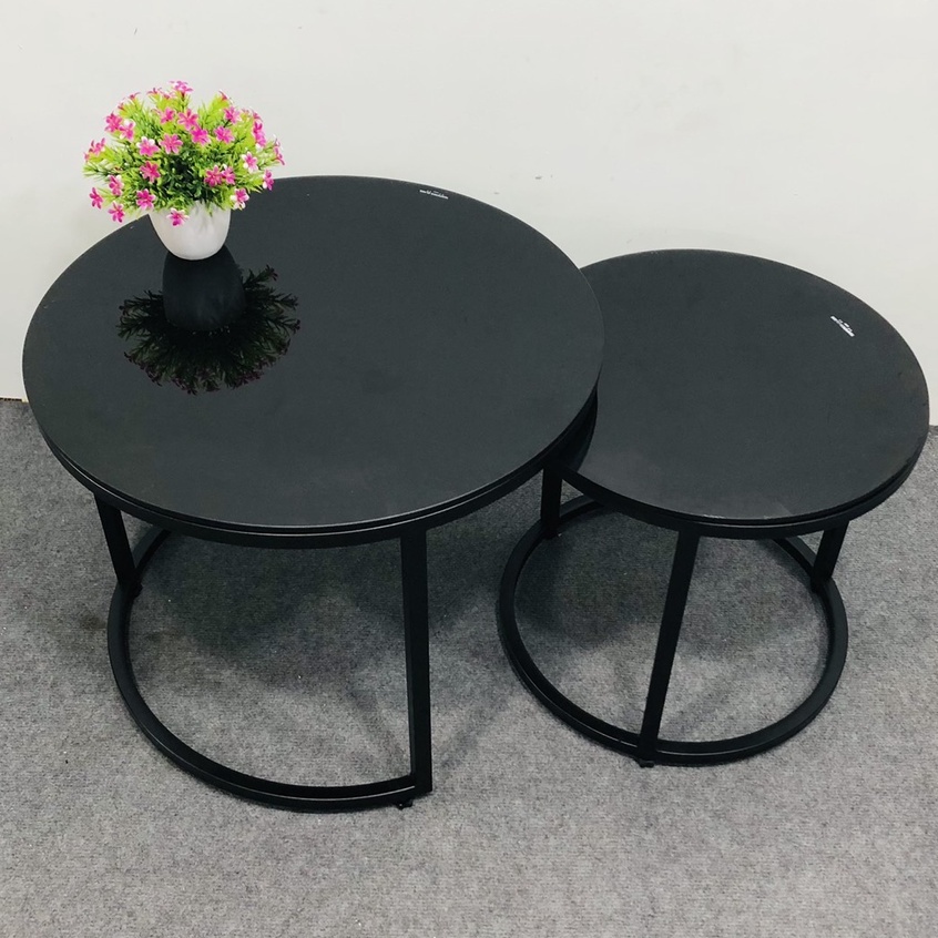 Bàn trà sofa đôi tròn , khung sắt chắc chẵn, mặt kình cường lực ĐEN dày 8li SANG TRỌNG, SIÊU XỊN XÒ, PHONG CÁCH.....