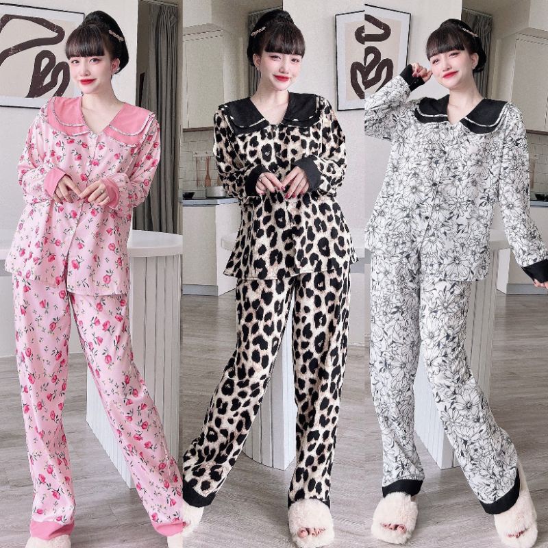 Đồ Bộ Ngủ Dài Cổ Sen Pyjama Bigsize 50-100kg Đồ Bộ Mặc Nhà