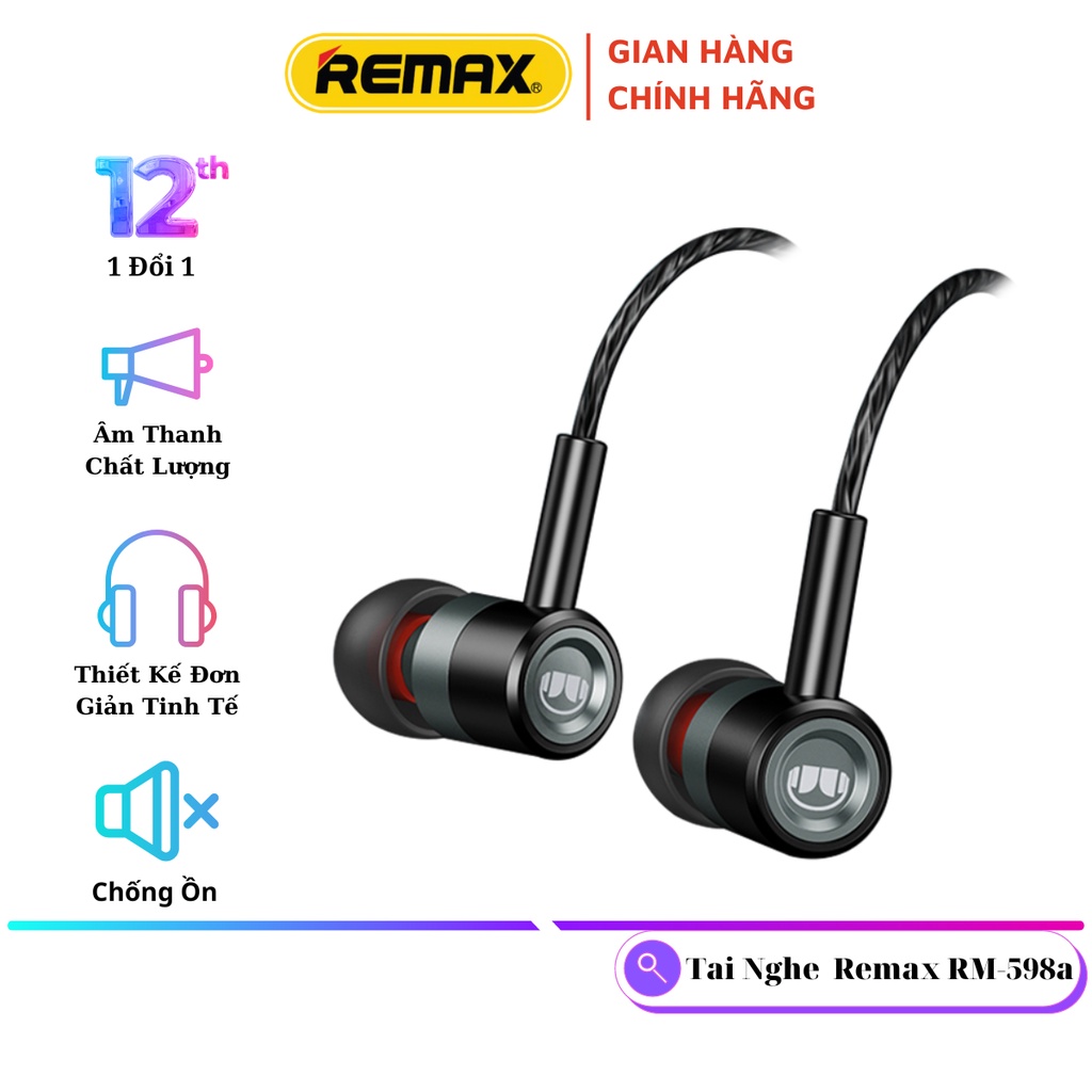 Tai nghe có dây chân Type C Remax RM-598a chống ồn - Tai Nghe Nhét Tai Bass Mạnh Có Micro - Dùng cho điện thoại android