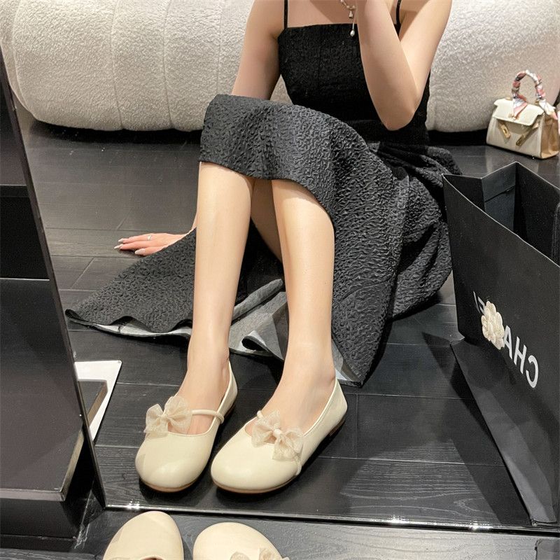 Giày Búp Bê Đế Mềm Mỏng Đính Nơ Phong Cách Pháp