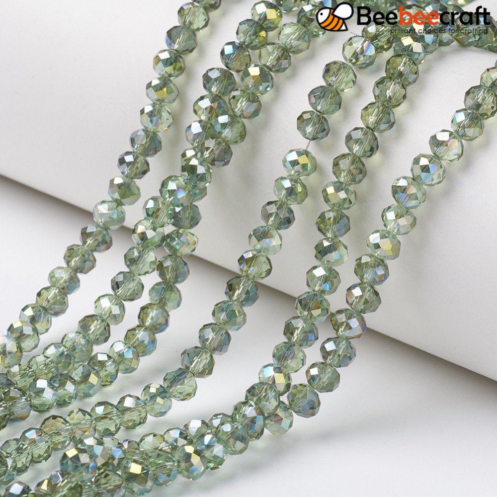 1 Cuộn Dây Thủy Tinh Trong Suốt Mạ Điện 6x5mm: 1mm Khoảng 92~94 Cái / Sợi Nhỏ 17~17.5 inch (42.5~43.75cm)
