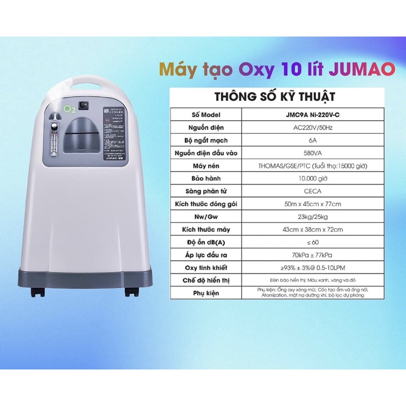Máy tạo oxy y tế JUMAO 10 lít model JMC9A - Bảo hành 12 tháng