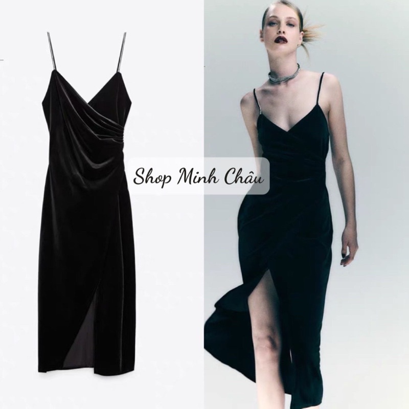 (Sẵn)Váy nhung dây đá midi Zarrraa dư sịn