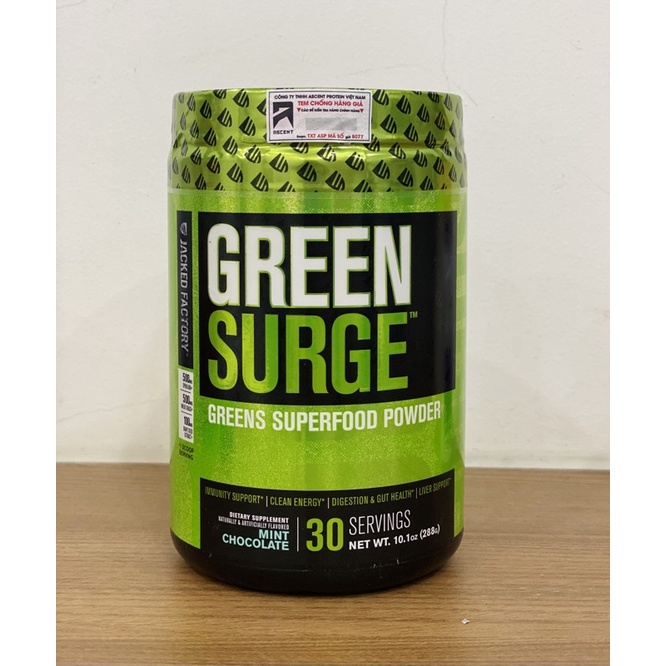 Bổ sung thực phẩm xanh GREEN SURGE Superfood thương hiệu "JACKED Factory" : Made in USA