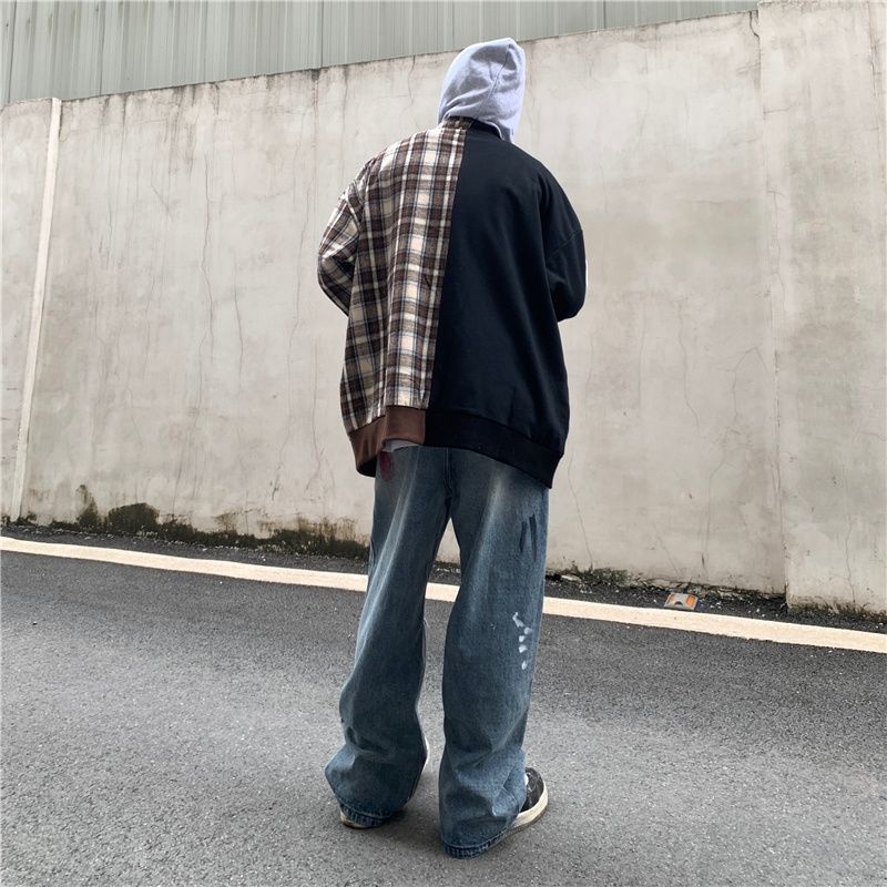 Quần Jean Ống Rộng Rách Gối Phong Cách Đường Phố Mỹ Cá Tính Dành Cho Nam