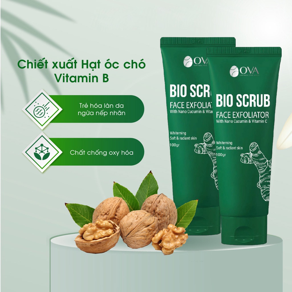 Gel tẩy da chết OVA Bio Scrub, giảm mụn, làm đẹp da, chiết xuất nghệ hộp 100gr TM-OV-BIO