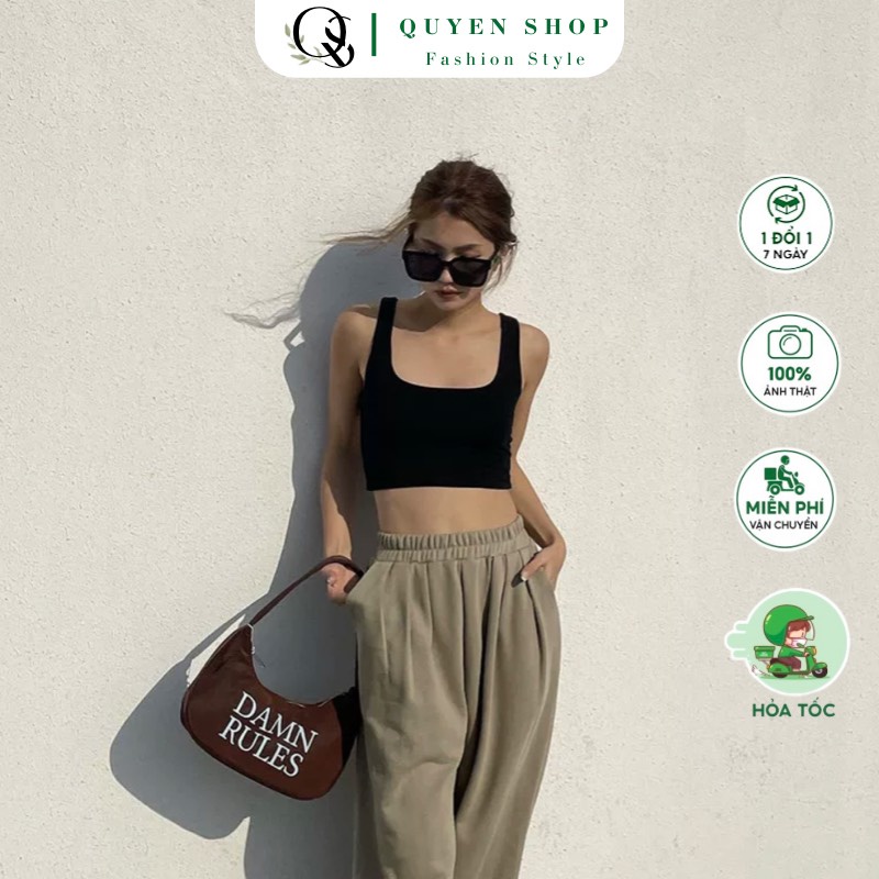 Áo Cổ Vuông Croptop 2 Dây Thun Gân Tăm QS QUYEN SHOP