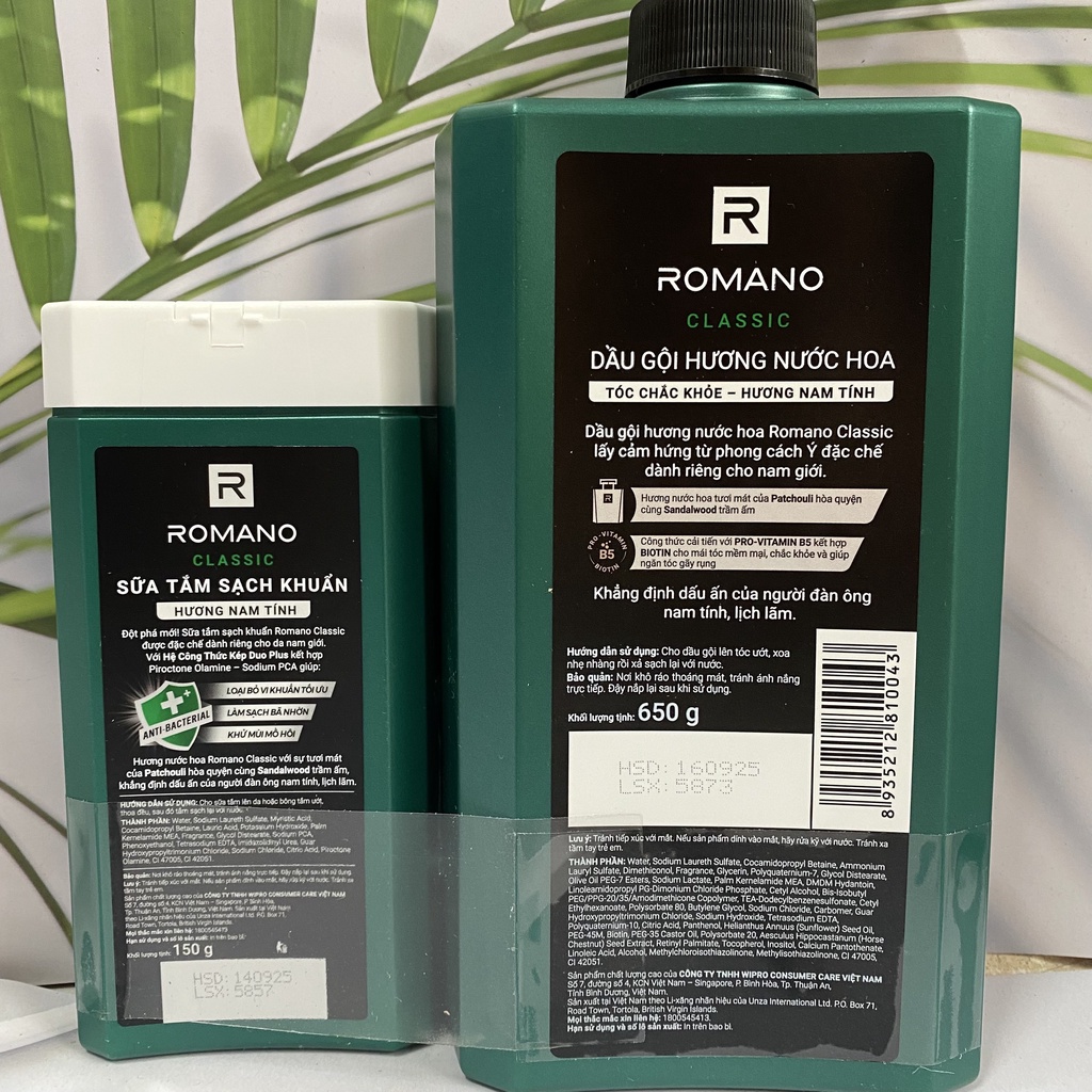 ⚡MUA 1 TẶNG 1⚡ Dầu gội Romano Classic tóc chắc khỏe 650g tặng sữa tắm Romano Classic 150g hương nam tính
