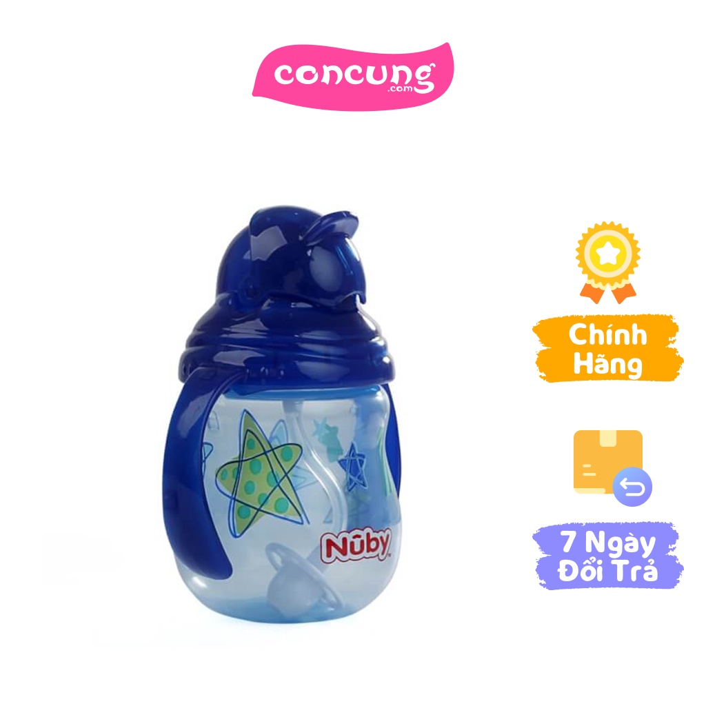 Bình uống nước ống hút Nuby 2 tay cầm 270ml - Xanh dương