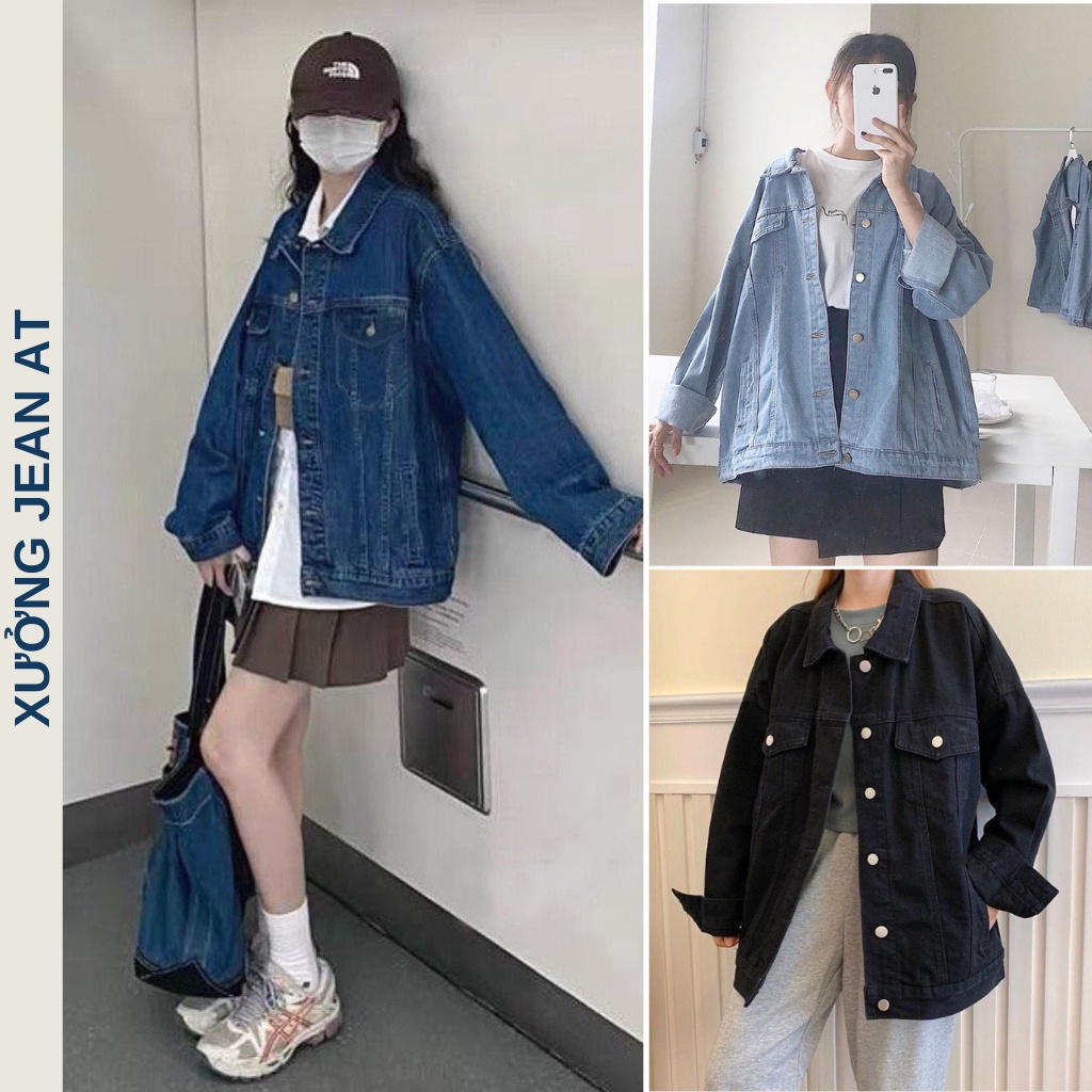 Áo Khoác Jean Nữ Form Rộng UNISEX Nam Nữ Màu Xanh và Đen - Áo Khoác Bò Nữ Trơn Form Suông Rộng Hàn Quốc 506 545 | BigBuy360 - bigbuy360.vn