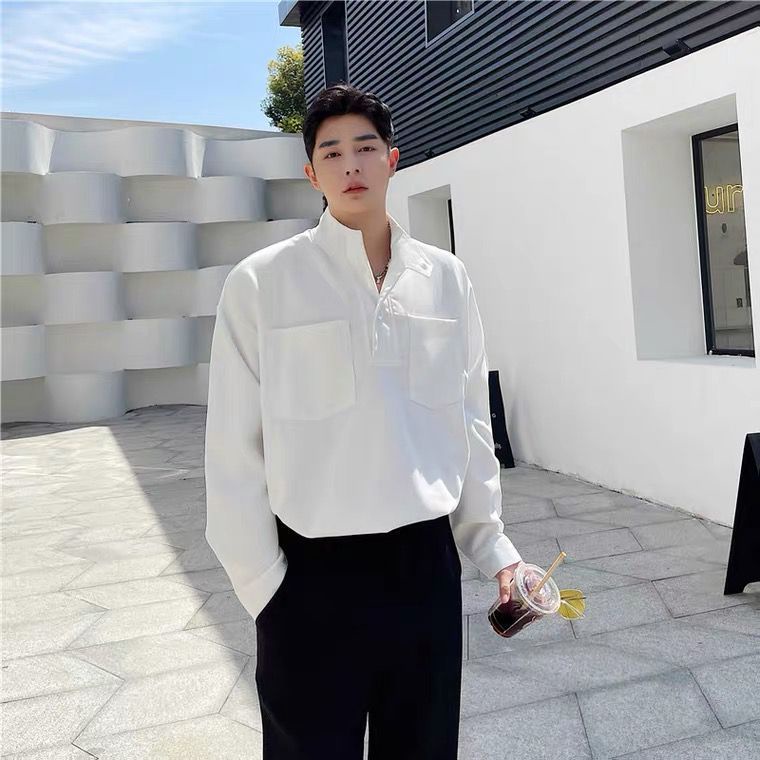 Áo Sơ Mi Tay Dài Cổ Cao Đơn Giản Cá Tính Cho Nam Có 6 Kiểu M-3Xl
