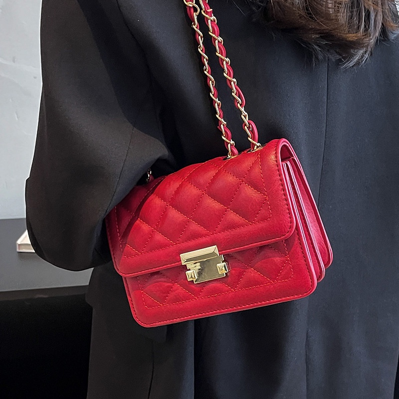 IELGY Túi Đeo Chéo Dây Xích Hình Thoi Màu Be Phong Cách Hàn Quốc Cho Nữ