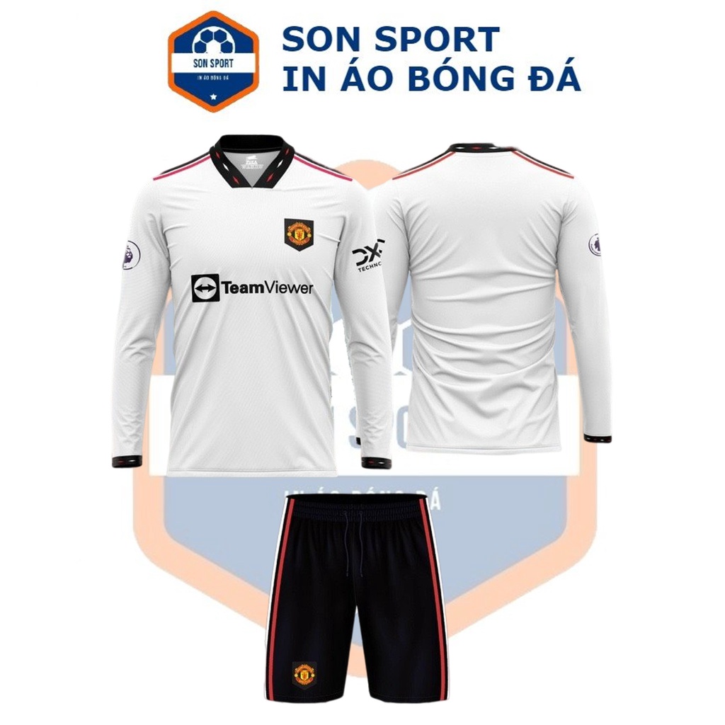 Bộ quần áo bóng đá Dài tay Thun thái CLB Manchester United xanh, đỏ, trắng
