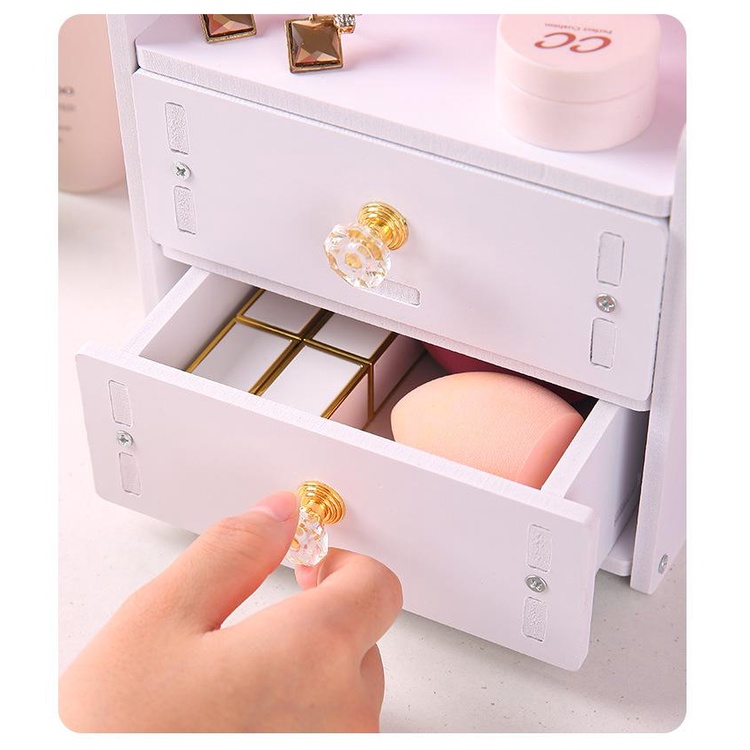 Kệ mỹ phẩm bàn trang điểm mini có 2 ngăn kéo kèm gương tai mèo dễ thương MIROHOME