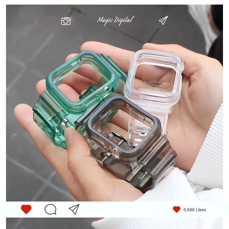 Dây Đeo Nhựa Trong Suốt + Dây Đeo Cho Đồng Hồ Thông Minh Apple watch Series 7 6 SE 5 4 45mm 44mm 42mm 41mm I-watch 3 2 1 38mm 40mm