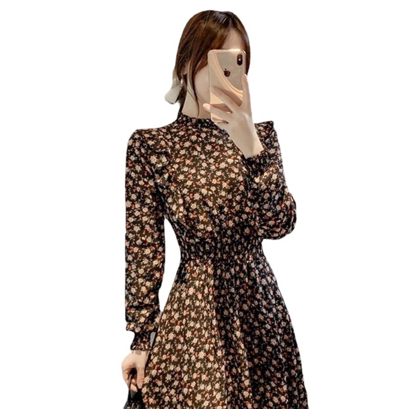 Đầm Voan Hoa Cổ Cao Mềm Mại Phong Cách Pháp Thời Trang Mùa Thu Cho Nữ