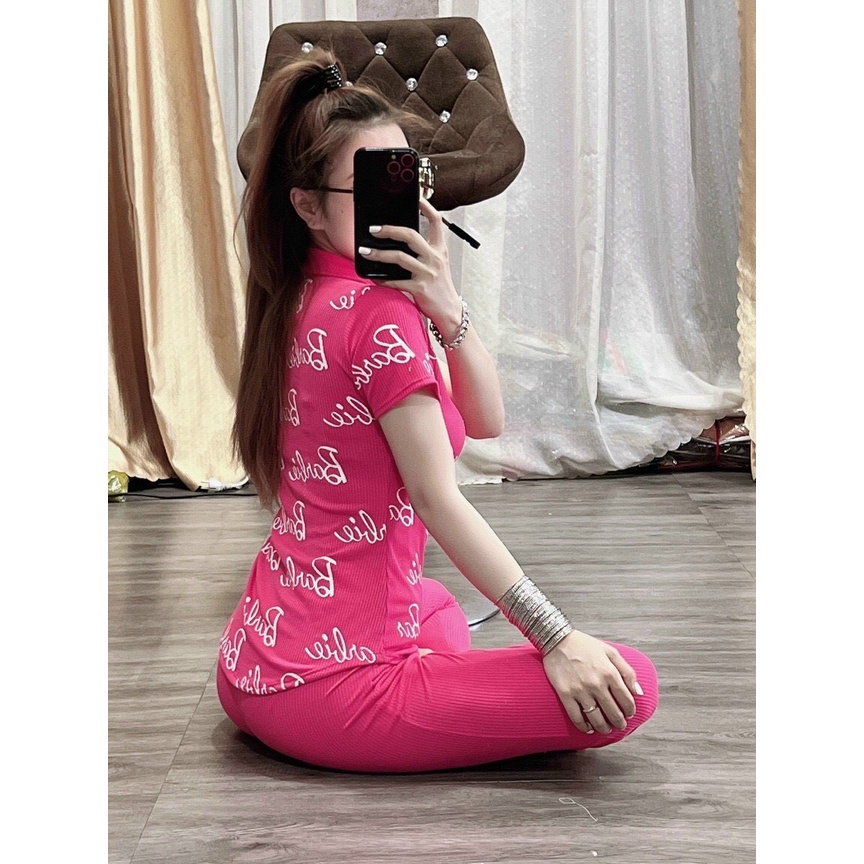 [12.12 Sales Freeship] Set bộ thun quần ôm phối áo thun cổ bẻ in chữ,set bộ mặc nhà cổ v tay ngắn chất thun đơn giản mtb