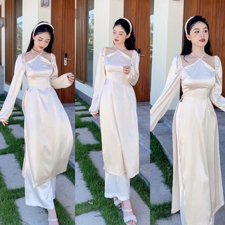 (Hình thật sản phẩm) Set áo dài cách Tân satin lụa sang chảnh Yn