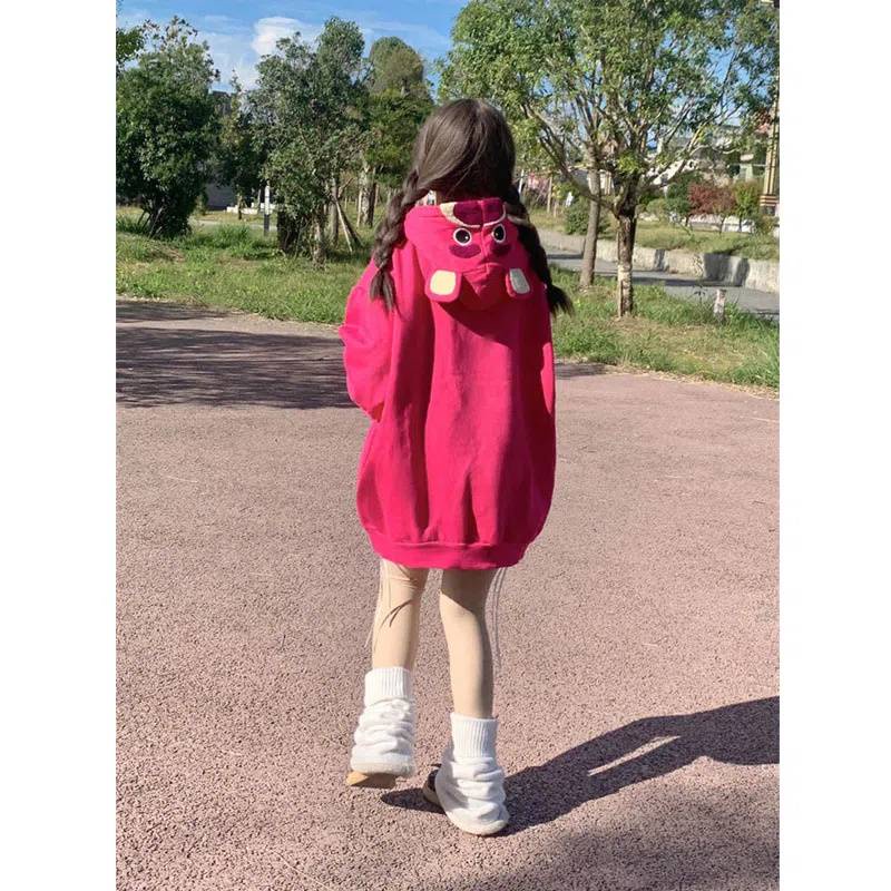 Áo Khoác Nỉ Dáng Rộng In Hình Gấu Dễ Thương Thời Trang Mùa Thu Đông Nhật Bản