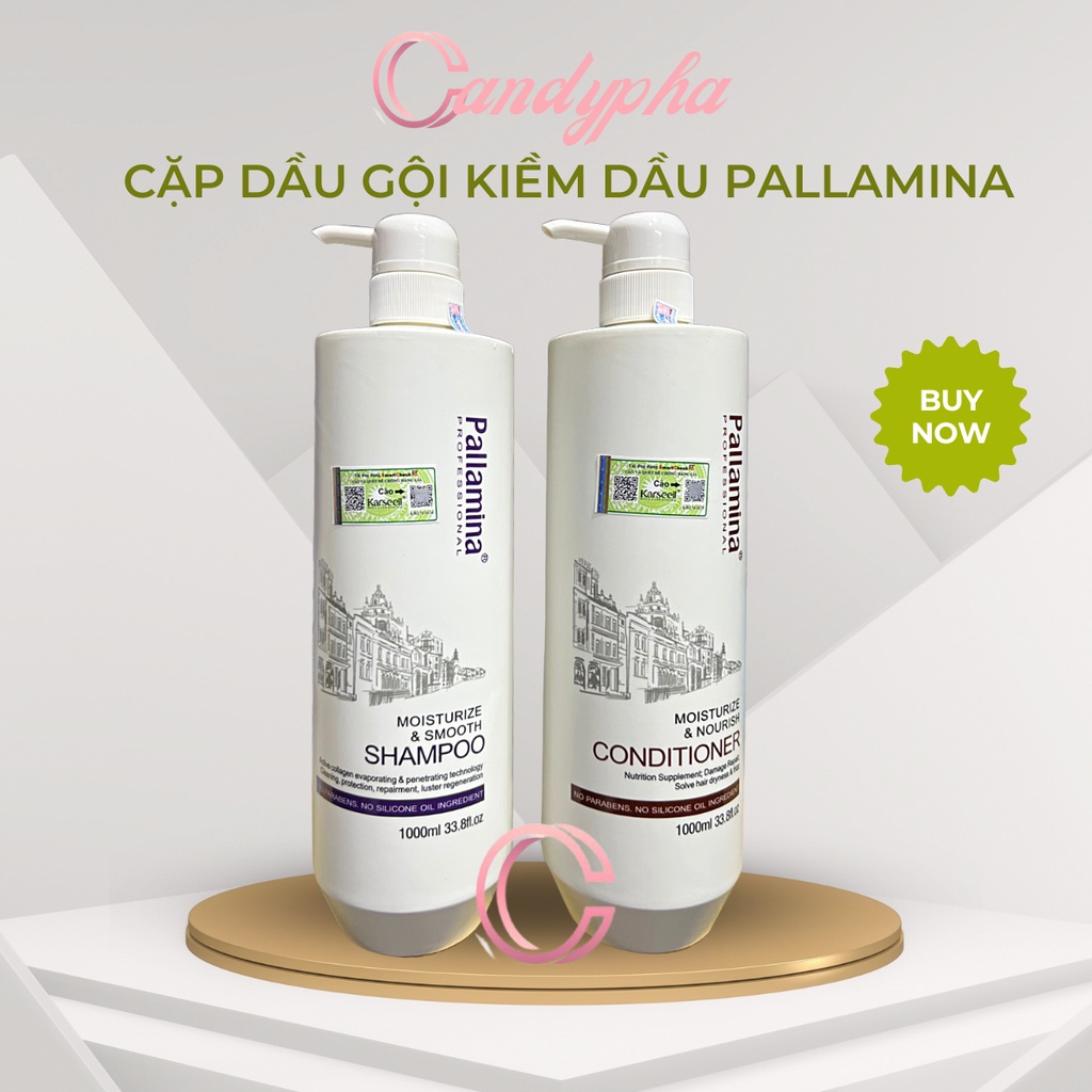 Dầu gội xả Keratin Pallamina kiềm dầu phục hồi tóc hư tổn hương nước hoa 1000ml * 2 chính hãng