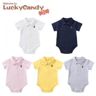 Luckycandy Bộ Áo Liền Quần Tay Ngắn Màu Kẹo Dễ Thương Cho Bé Sơ Sinh Từ 0-12 Tháng Tuổi