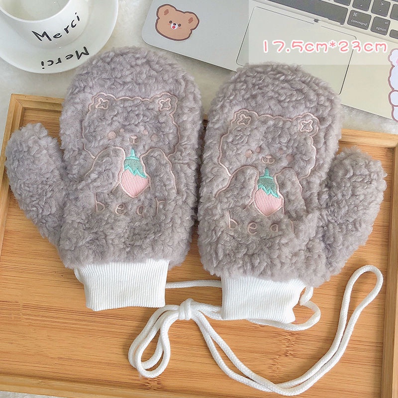 Găng Tay Len Giữ Ấm Mùa Đông Che Phủ Toàn Diện Thêu Họa Tiết Cho Nữ